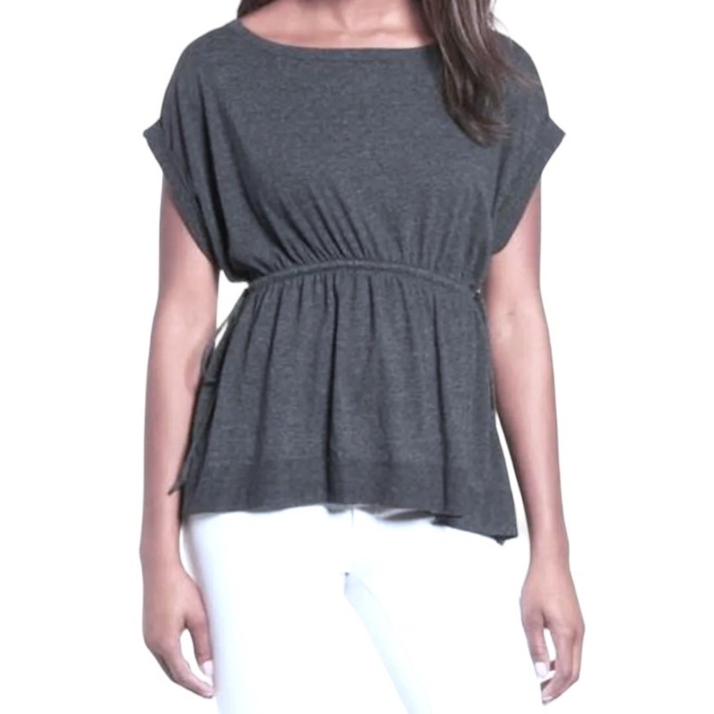 Caslon Comfy Side Tie Waist Top Petite Small Gray Cotton Blend Blouse NWT
